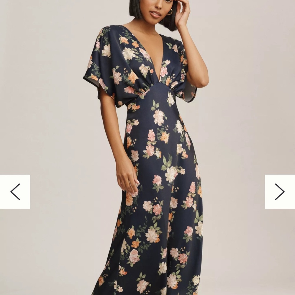 BHLDN Leila Deep-V Flutter-Sleeve Satin A-Line Gown
